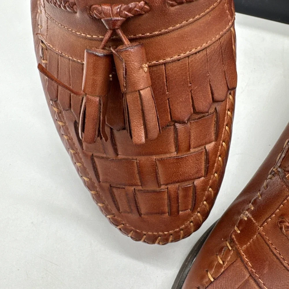 Giorgio Brutini Men's Woven Tassel Loafers Brown Leather Shoes 10M